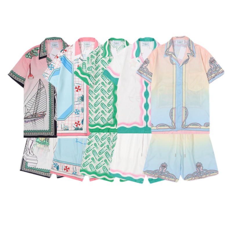 

Casablanca mens Short Sleeve Shirt shorts set Men's set Fashion holiday couple printing Designer shirt Casual, Style20