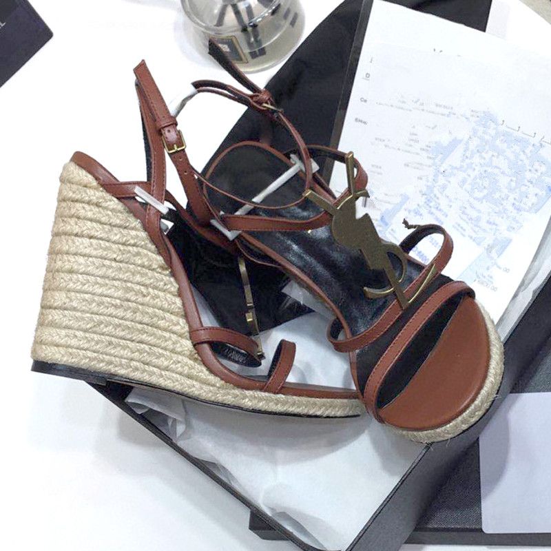 

Women designer sandals wedge mountaineering leisure 2023 fashion canvas shoes black logo with adjustable buckles leather 10.5 centimeters high heel wedding shoes
