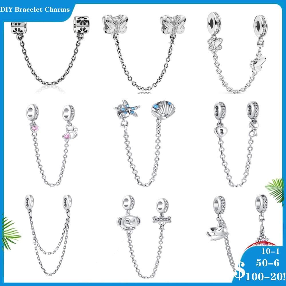 

925 siver beads charms for pandora charm bracelets designer for women shiny dog starfish cat safety chain