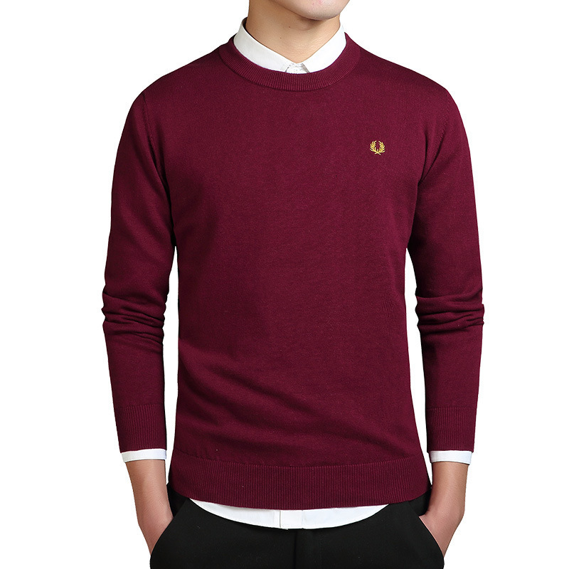 

Men's Sweaters Korean Version Round Neck Bottomed Sweater Men's Autumn And Winter Middle-aged Business Wear Long Sleeved Cotton Men's Slim Fit Sweater 230302, Rose red