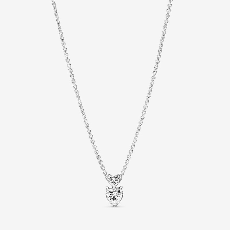 

Double Heart Pendant Sparkling Necklace for Pandora Real Sterling Silver Wedding designer Jewelry For Women CZ Diamond Love Necklaces with Original Box Set