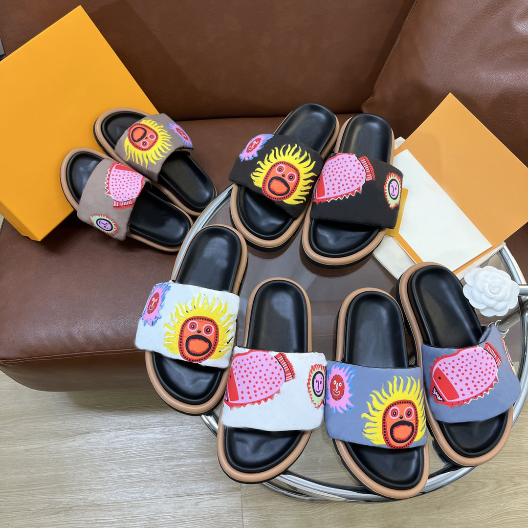 

Luxury Designer Womens Slippers Summer New High Quality Mens Beach Slippers Fashion Flat OuterWear Letter Platform Pattern Leather Suede Skid Resistant Sizes 35-45, Color 3