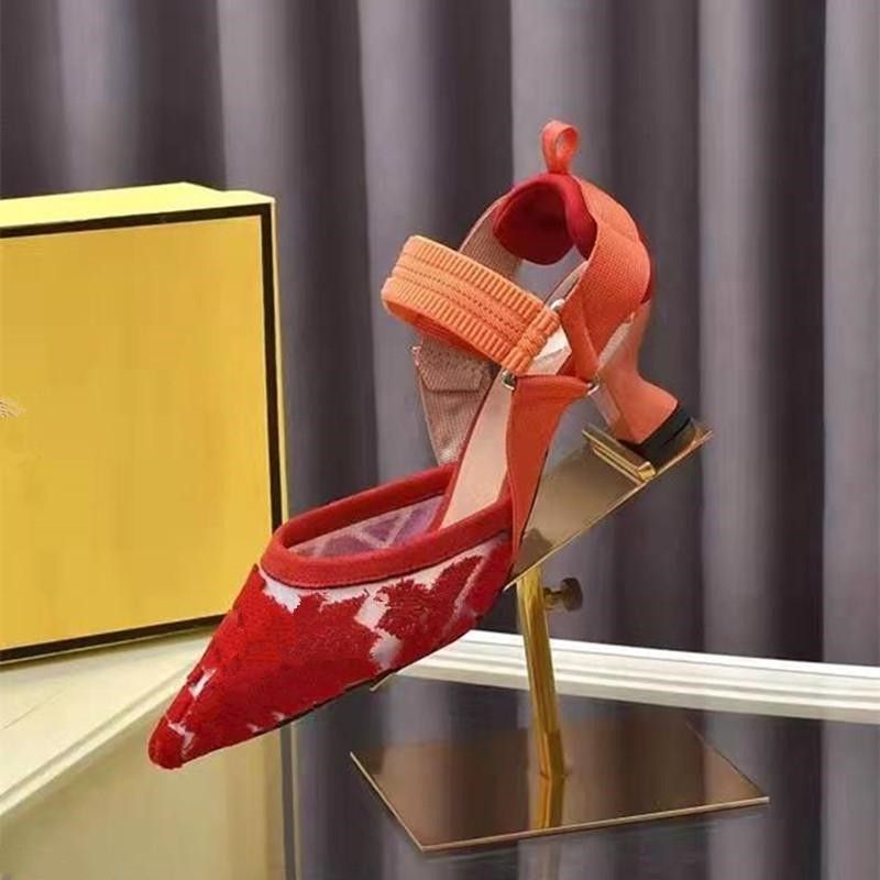 

Female luxury high heels sandals hollow-out2023 multi-color embroidery designer leather middle letters with sandals slide sandal 35 - 42 summer beach wedding shoe