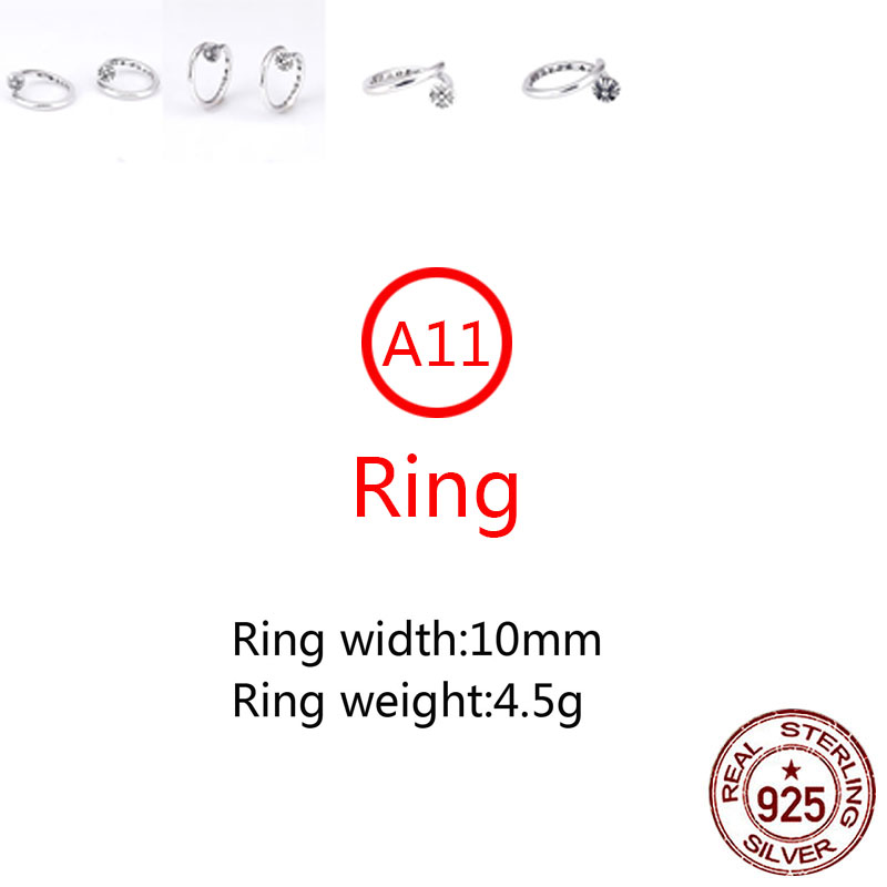 

A11 S925 Sterling Silver Ring Personalized Fashion Punk Hip Hop Style Nail Cross Flower Letter Shape Gift for Lover