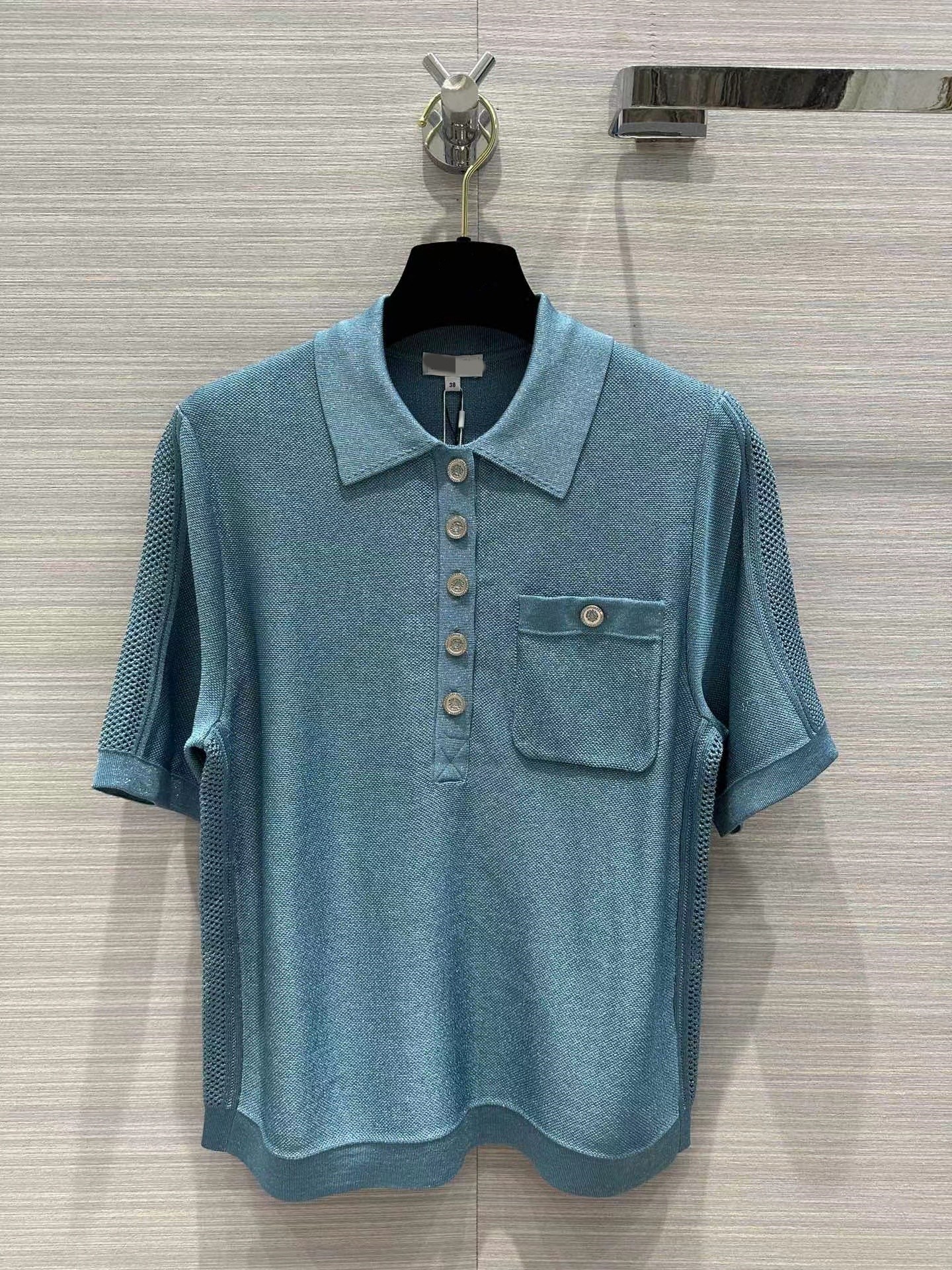 

Milan Runway Sweater 2023 Spring Summer Short Sleeve Lapel Neck Women' Sweaters High End jacquard Pullover Designer Sweater 0324-15, Picture color