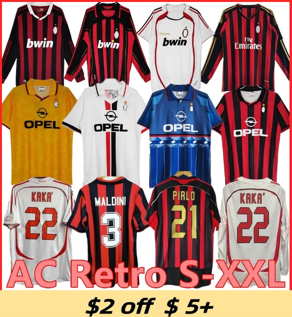 

AC Retro shirts 90 91 SOCCER JERSEYS 95 96 97 Gullit 01 02 03 12 14 15 Maldini Van Basten football KAKA Inzaghi 06 07 PIRLO SHEVCHENKO BAGGIO Ac MIlans JERSEY, 96 97 home