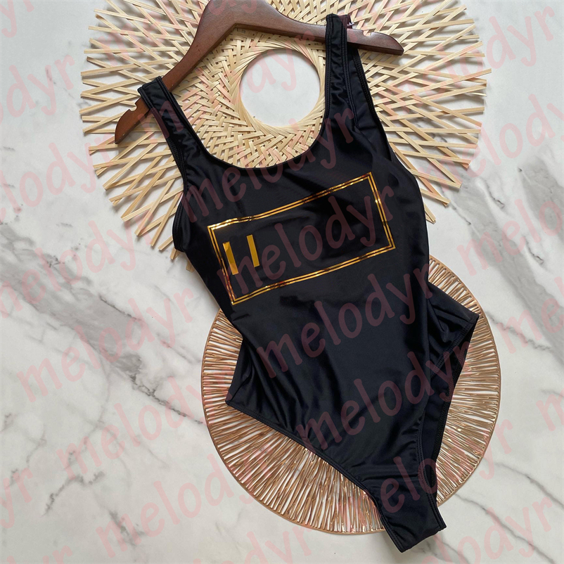 

Designer One Piece Swimwear Beach Tight Bikini Letter Print Swimming Swimsuit Women Holiday Bathing Suit, Black