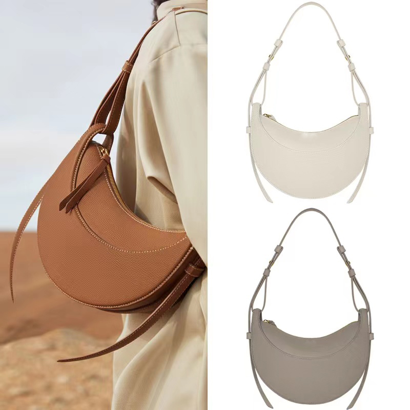 

Designer Shoulder Bag Tote Bags Cross Body Women Zip Closure Crossbody Women Hobo Handbags Polene Purse Calf Leather Half-moon Handbag Lady Handbags, Black textured / small