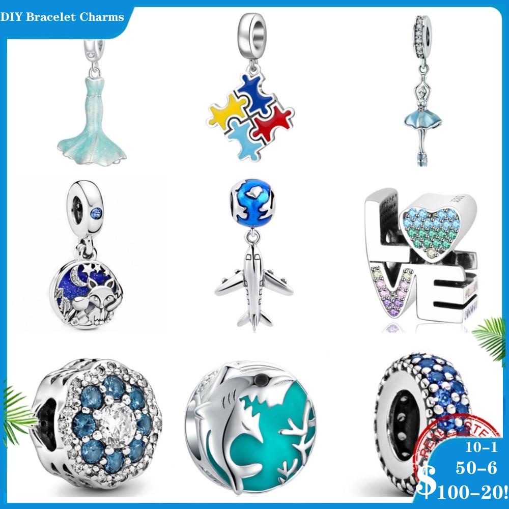 

925 siver beads charms for pandora charm bracelets designer for women Blue Dress Charm