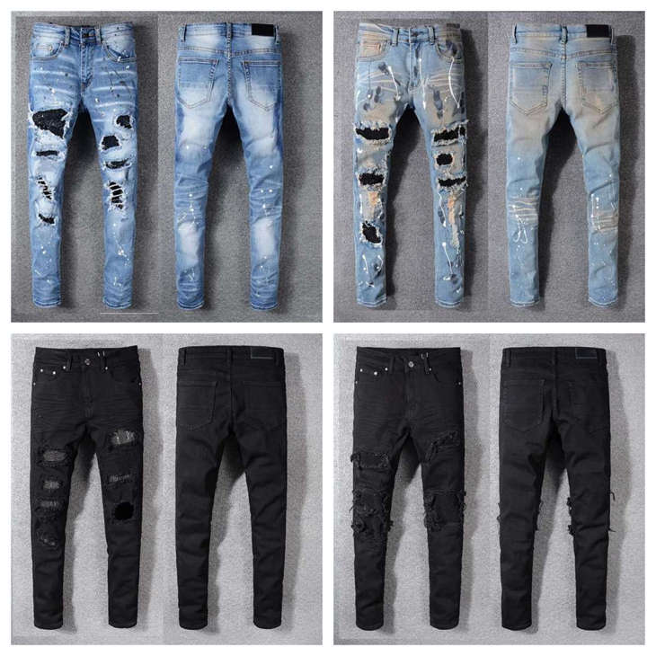 

jeansDesigner jeans mens pants linen pants Hip Hop Men Jeans Distressed Ripped Biker Slim Fit Motorcycle Denim For Men#563, Blue563