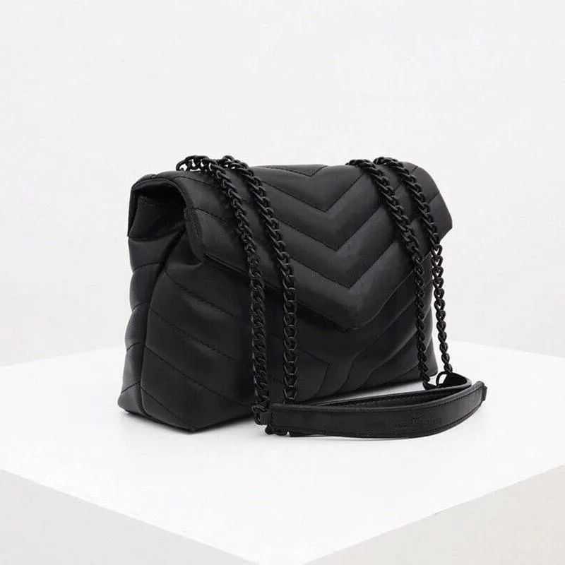 

Luxury Handbag Shoulder Bag Brand LOULOU Y-Shaped Designer Seam Leather Ladies Metal Chain Black Clamshell Messenger Chain Bags Box Wholesale wlpj, Black 3