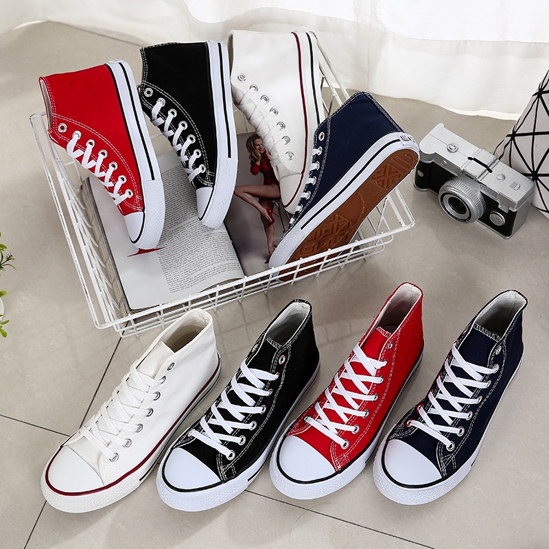 

Shoes Classic men's and women's canvas shoes fashion solid men's vulcanized shoes low high upper lace-up casual shoes men's sneakers men's footwear 35-46, Red