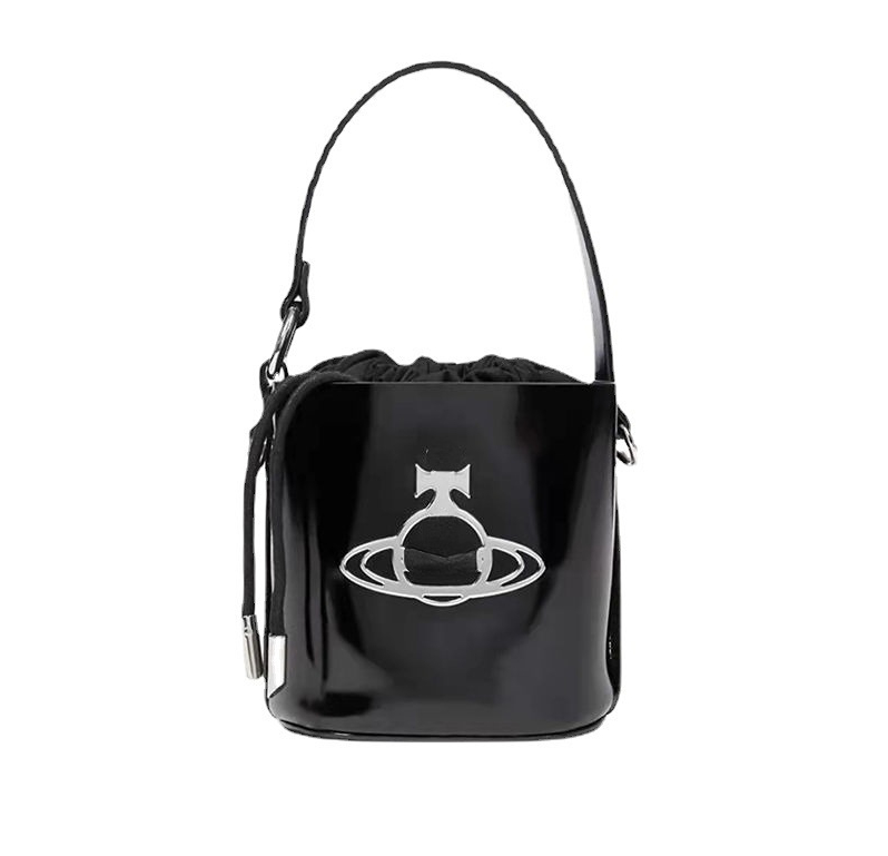 

Women's Bucket Bags Patent Leather Mini Black Crossbody Bag Saturn Buckle