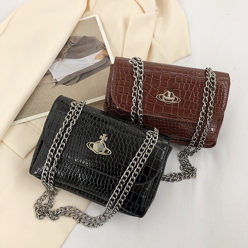 

Fashion Alligator Pattern Saturn Bags Chain Crossbody Bag Small Square Bag, Black