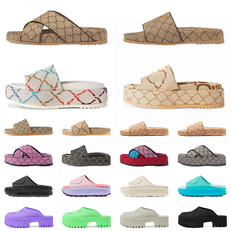

Designer GC Slides Sandals Women Fashion Platform Embroidered Letter Canvas Slippers Chunky Sandal Thick Bottom Famous Slide Slipper Rubber Sliders With Box, 44