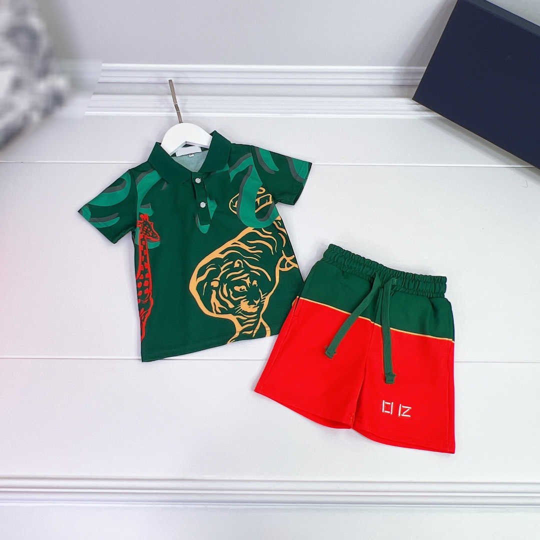 

23ss boys designer polo shirt shorts suit brand kid sets Tiger head printing short-sleeved logo embroidery Color matching shorts set High quality Kids Clothes