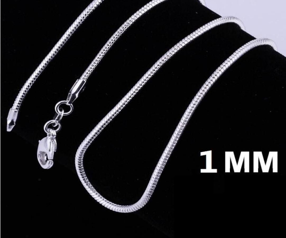 

Big Promotions 100 pcs 925 Sterling Silver Smooth Snake Chain Necklace Lobster Clasps Chain Jewelry Size 1mm 16inch 24inch2008286