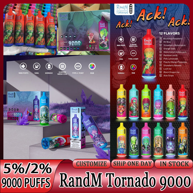 

Original Randm Tornado Puff 9000 Disposable E-cigarettes Features 18ml Vape Pen Randm Puffs 9k 0% 2% 3% 5% Rechargeable 600mAh Integrated Battery Associated 0.8ohm OEM