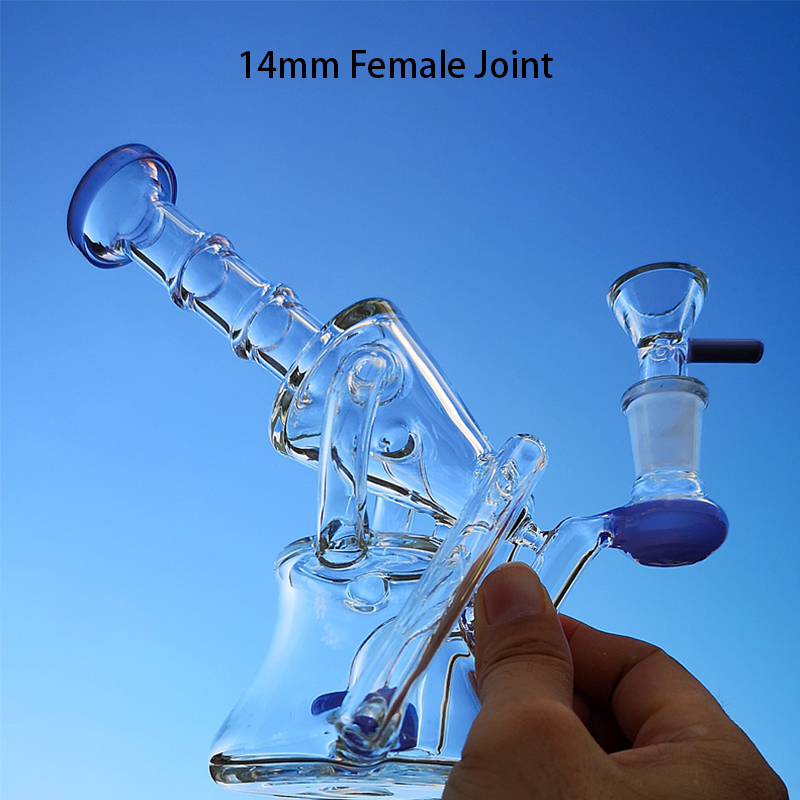 

7Inch Glass Bongs 14mm Female Joint Showerhead Perc Hookahs 4mm Thickness Recycler Water Pipes Sidecar Oil Dab Rigs For Smoking with Bowl XL1972