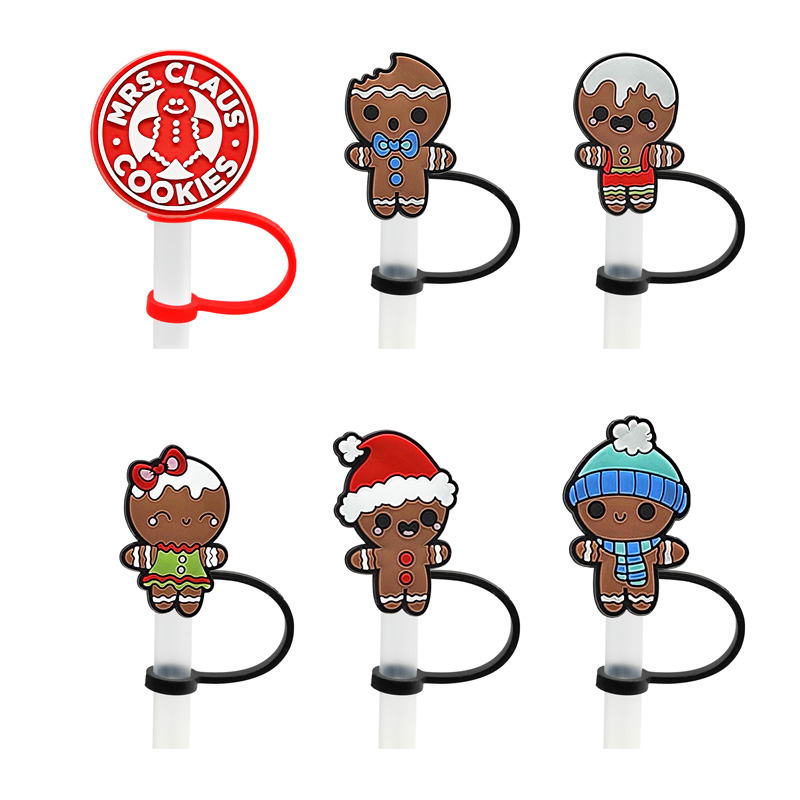 

gingerbread man straw cover topper silicone accessories cover charms reusable splash proof drinking dust plug decorative DIY your own 8mm straw