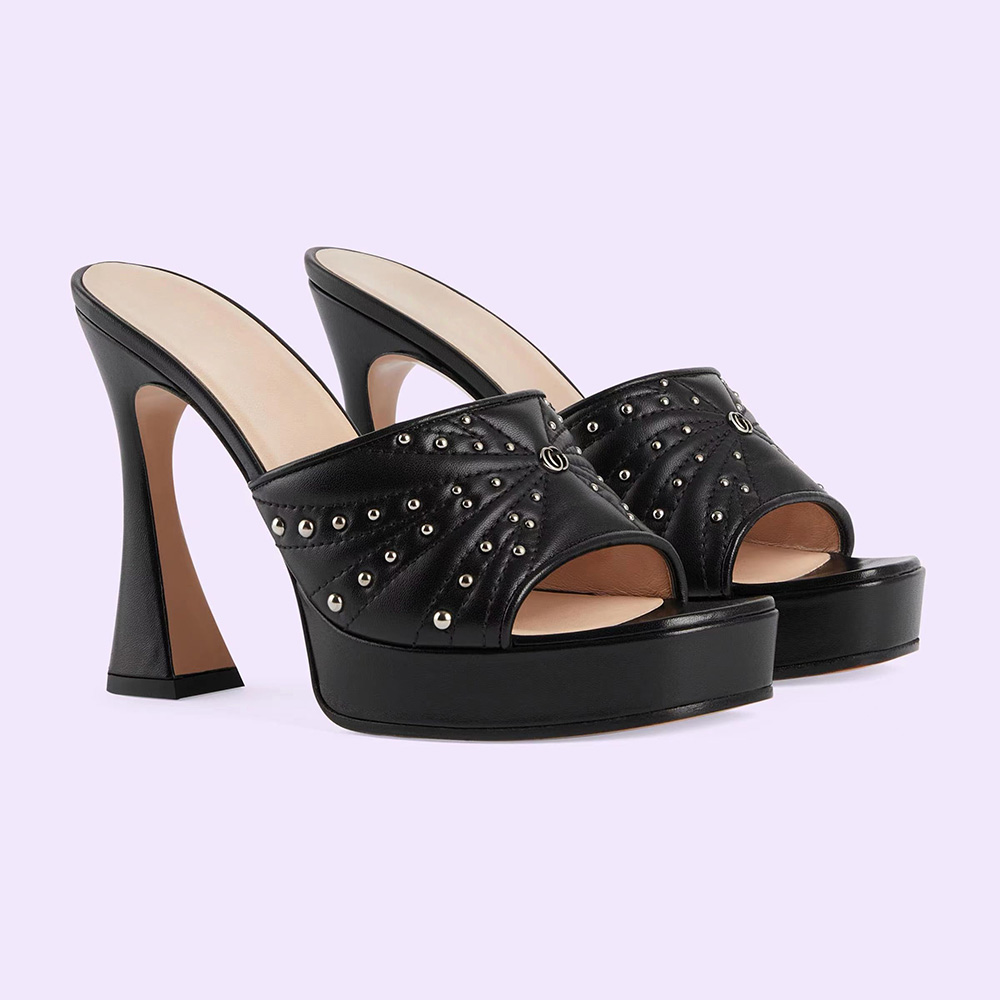 

Waterproof platform slippers high-heeled sandals stiletto mules Leather slides high Heels slip-on open toe women Luxury Designers Evening shoes factory footwear, Green