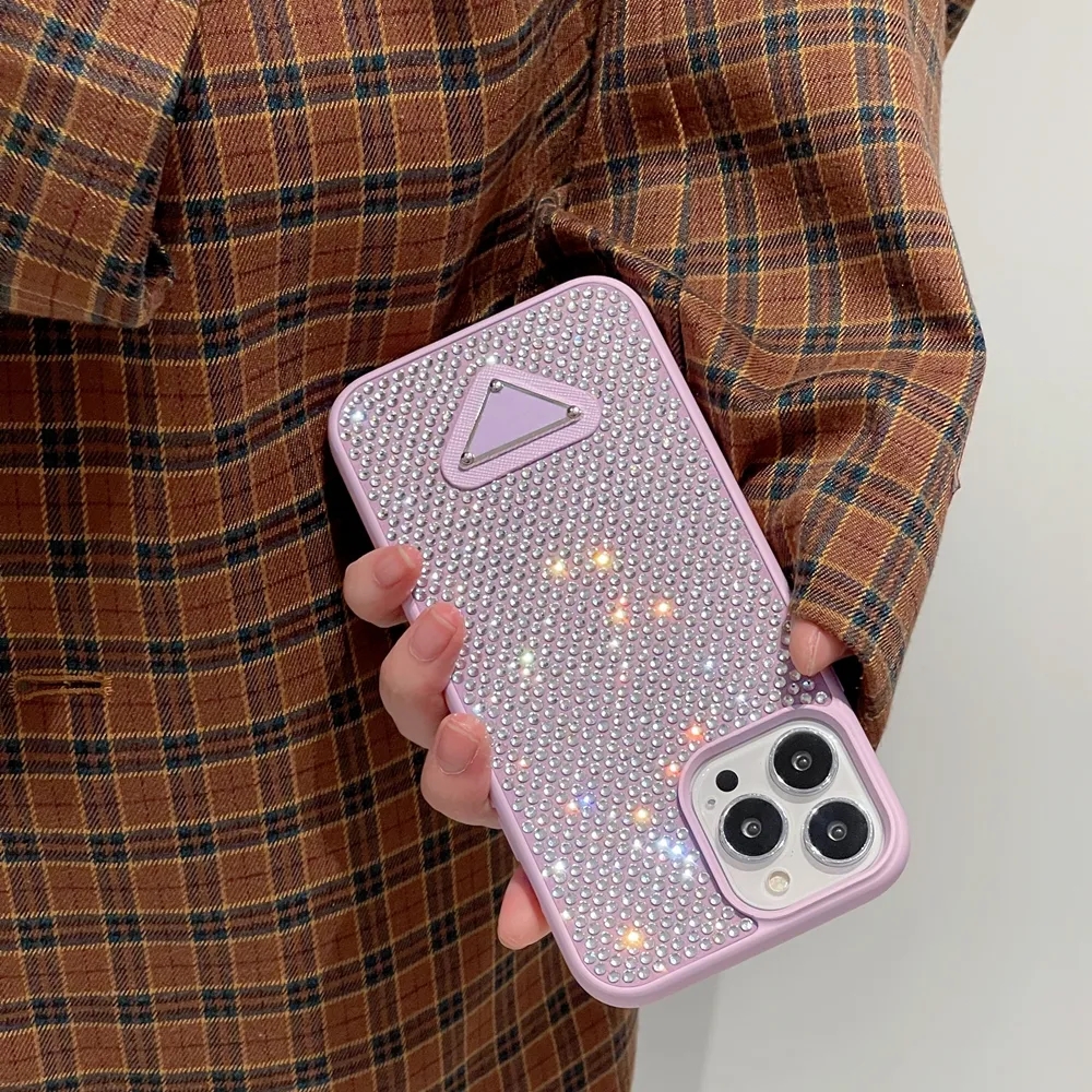 

Luxury Bling Glitter Phone Cases For iPhone 14 13 12 Pro Max Case Fashion Designer Rhinestone Diamond Women Back Cover Triangle P, Black