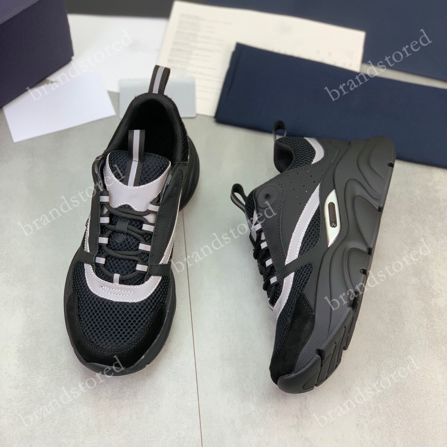 

Men Shoes B22 Designers Sneakers Women Shoes Canvas Calfskin Retro Knit Patchwork Platform Trainers Obliques White Technical Shoe, Color 18