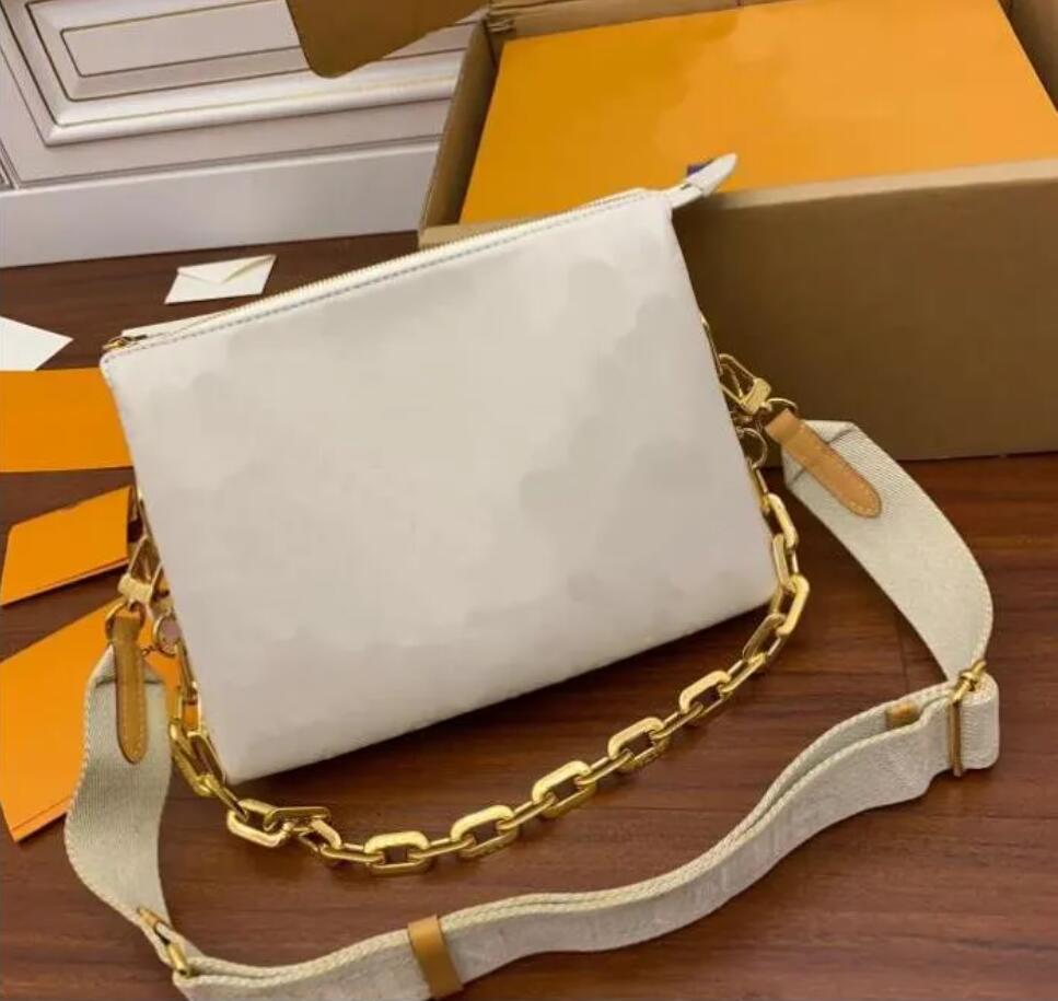 

2022 luxurys Fashion COUSSIN women designers bag genuine calf leather embossed Chain carry Purse clutch crossbody Louiseities Viutonities handbag shouler bag, White embossed 25cm