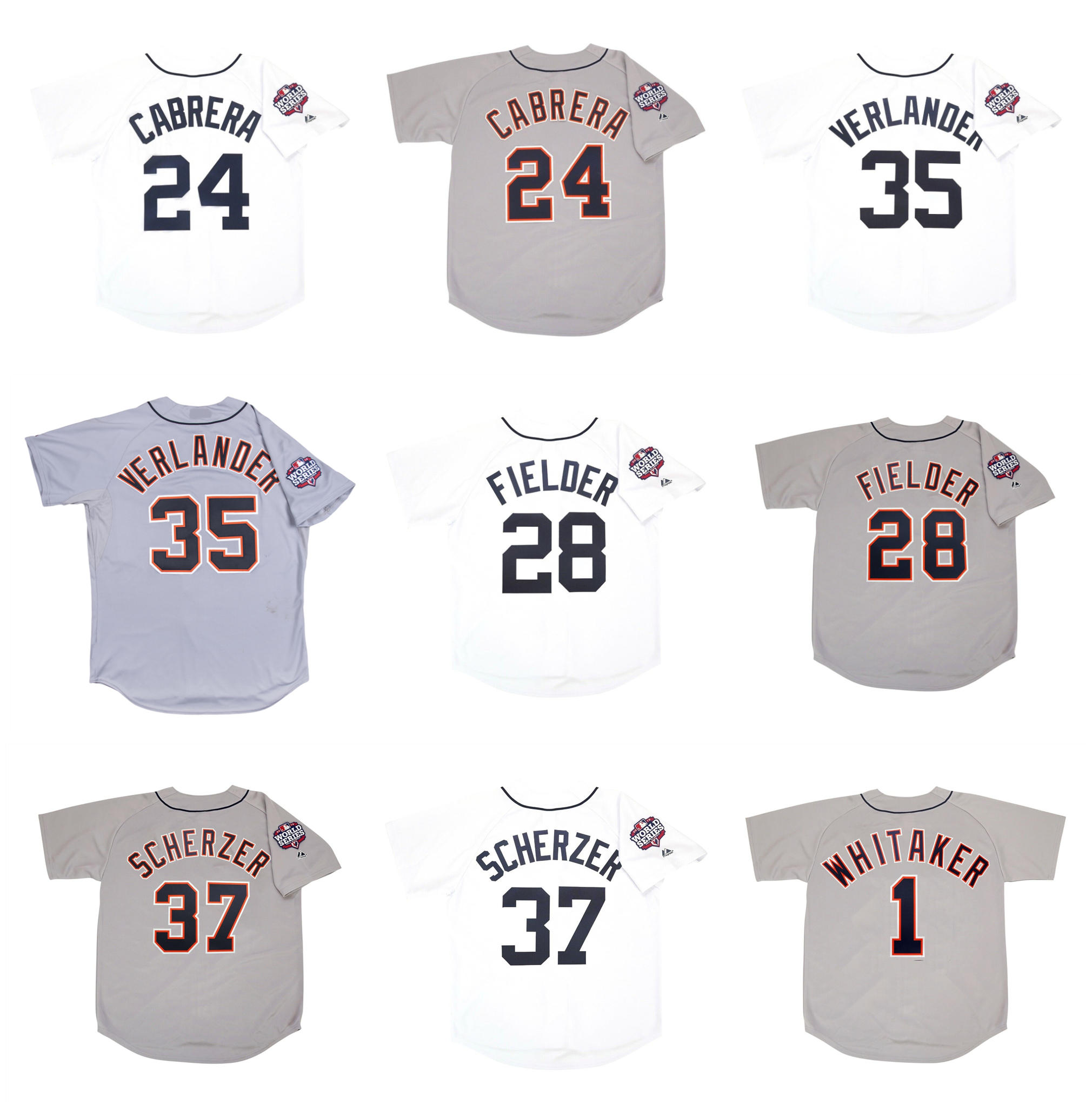 

2012 World Series Tigers Justin Verlander Baseball Jersey Detroit Miguel Cabrera Prince Fielder Max Scherzer White Grey Size S-4XL, As pic