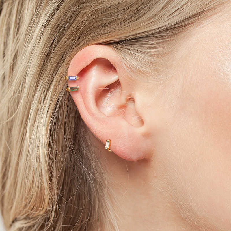 

Charm Aide 925 Sterling Silver Rectangle Colorful Zircon 6mm Huggie Earrings Mini Circle Second Hole Cartilage Earring Hoops Jewelry Z0323