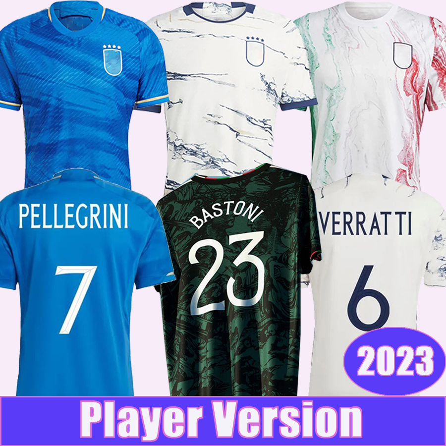 

2023 Italy VERRATTI Player Version Mens Soccer Jerseys National Team PINAMONTI TOTTI RASPADORI CHIESA BARELLA BONUCCI Home Away Special Edition Football Shirts, Qy3363 2023 home champio* badge