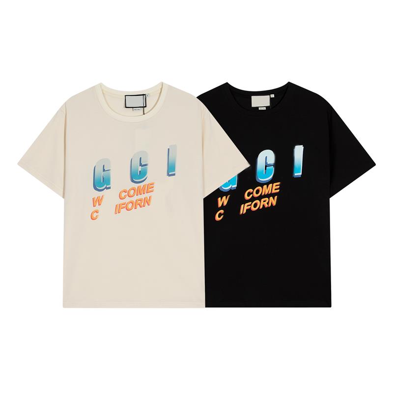 

2023 Summer New Short Sleeve t-Shirt Men's Designer Flash Color Contrast Logo Letter Print High-end t-Shirt Men's and Women's Couple Half Sleeve Asian Size, Ivory
