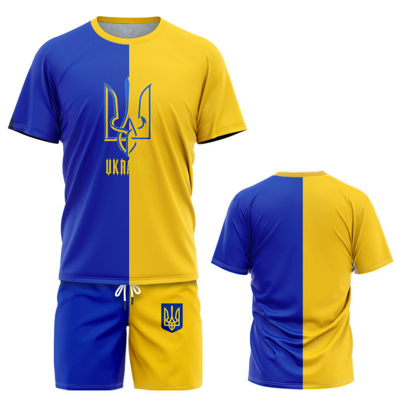 

Mens Tracksuits Ukraine Shorts Set Summer Breathable Tshirt Shorts Street Fashion Crew Neck Shirt Oversize Sport 2PK Suit 230323, Yc1377