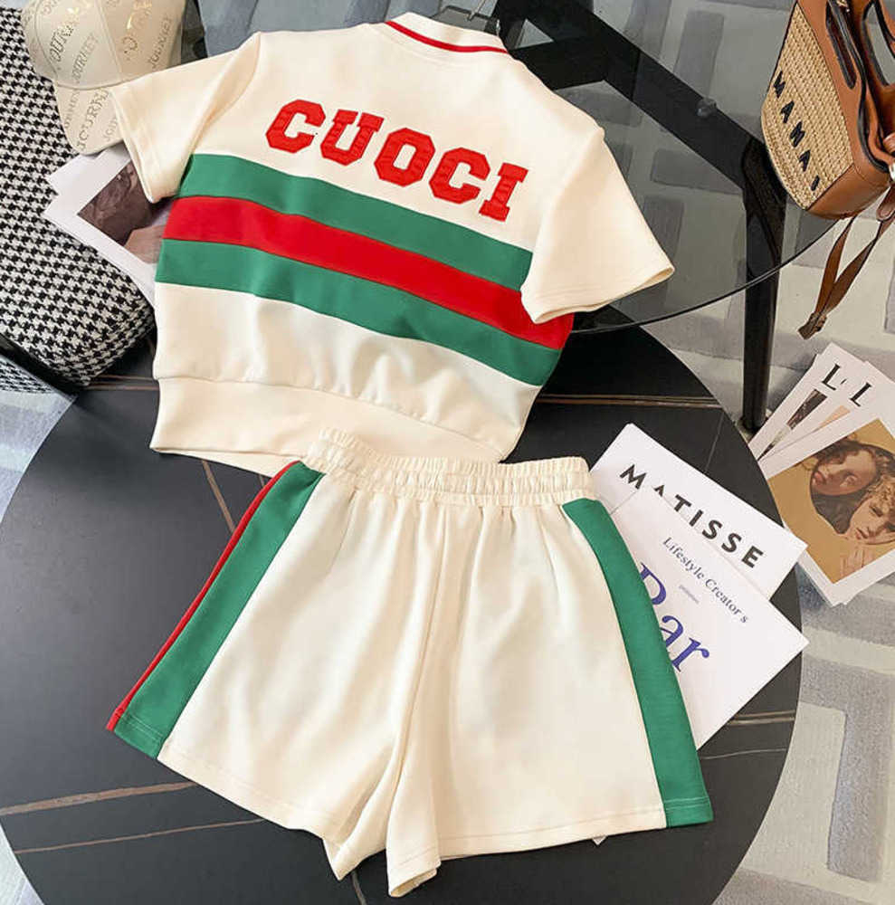 

Women' Tracksuits Tidal current designer Sportswear suit design summer new fashion foreign style leisure short sleeve shorts thin two piece set juicy tracksuits, Apricot two piece set