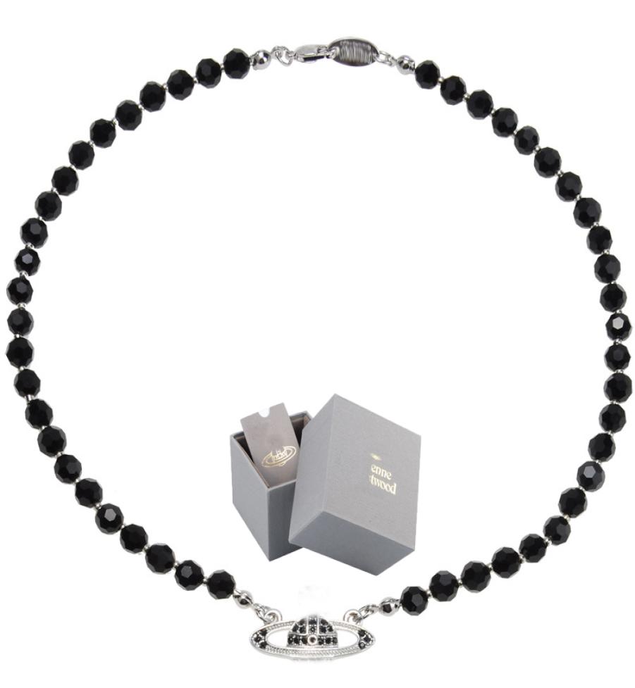 

Saturn Black Crystal Single Layer Full Diamond Necklace Punk Dark Style Collarbone Chain Can Be Worn by Men and Women with box2752486