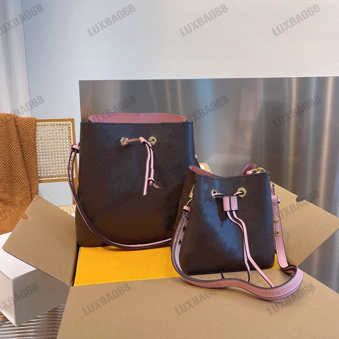 

Classic Neonoe MM BB Bucket Bag Women Designer Leather Drawstring Bag Monograms Poppy Brown/Coquelicot Rose Poudre Brown Crossbody Luxury Shoulder Bags, #3