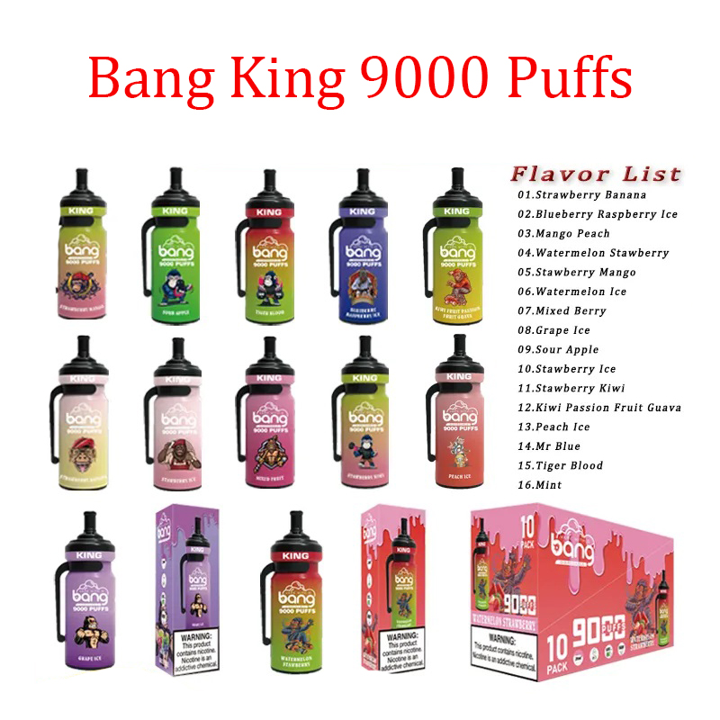 

Original Bang King 9000 Puffs Disposable E cigarettes Big Vapor 600mah Rechargeable Battery 9000 Puff 9000 No leaking 20ml Pod No Extra Tax 0%2%3%5%