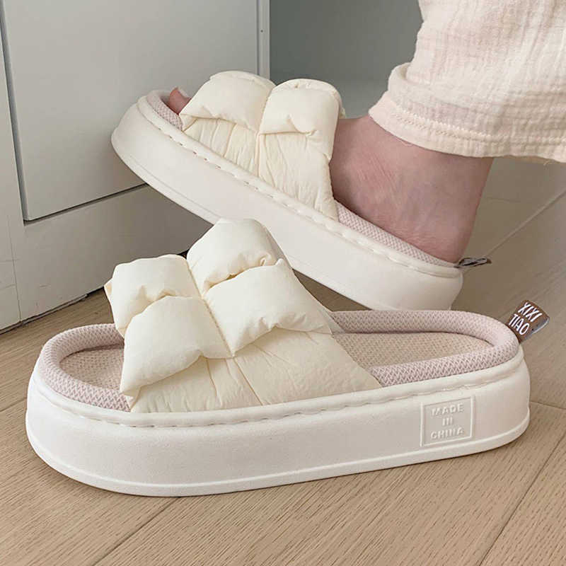 

Slippers 2023 New Women Slippers Summer Four Seasons Checked 4cm Thick Soft Sole Linen Slippers Indoor Home Bedroom Couple Floor Slippers AA230323, Apricot color