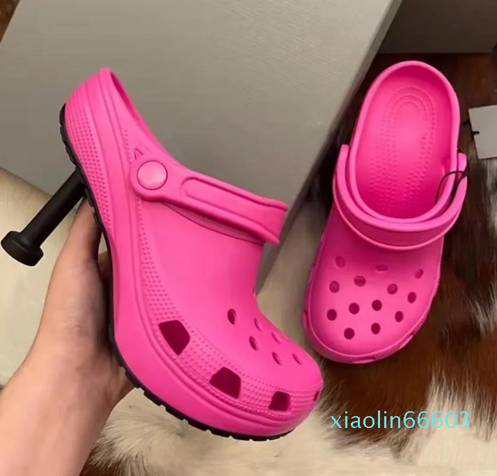 

Slippers Pink Rubber Stiletto Woman Summer 2023 Black Platform Waterproof Rain Mule Shoes Luxury White High Heel For Women, Rosy red