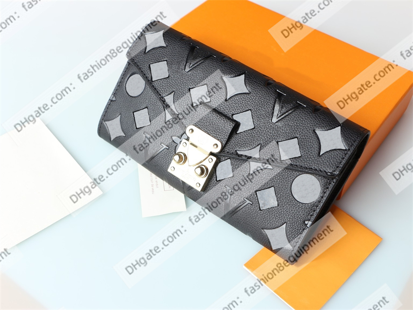 

Designer Wallet Women men Bag Metal buckle hasp Luxury Wallet Fashion emboss and printing Purses real leather Card Holder Pocket Long Wallets Tote Bags With Box, L1 emboss black flower