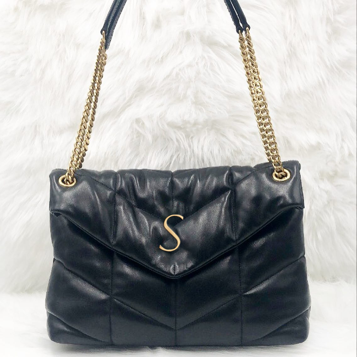 

fashion Luxury yslity puffer flap cross body bag Mans Designer metal fitting clutch shoulder messenger handbags quilted chains bags tote mini purse woman pochette, Khaki gold