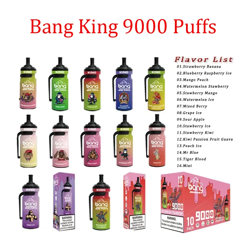 

Original Bang King 9000 Puffs Disposable E cigarettes Big Vapor 600mah Rechargeable Battery 9000 Puff 9000 No leaking 20ml Pod No Extra Tax 0%2%3%5%