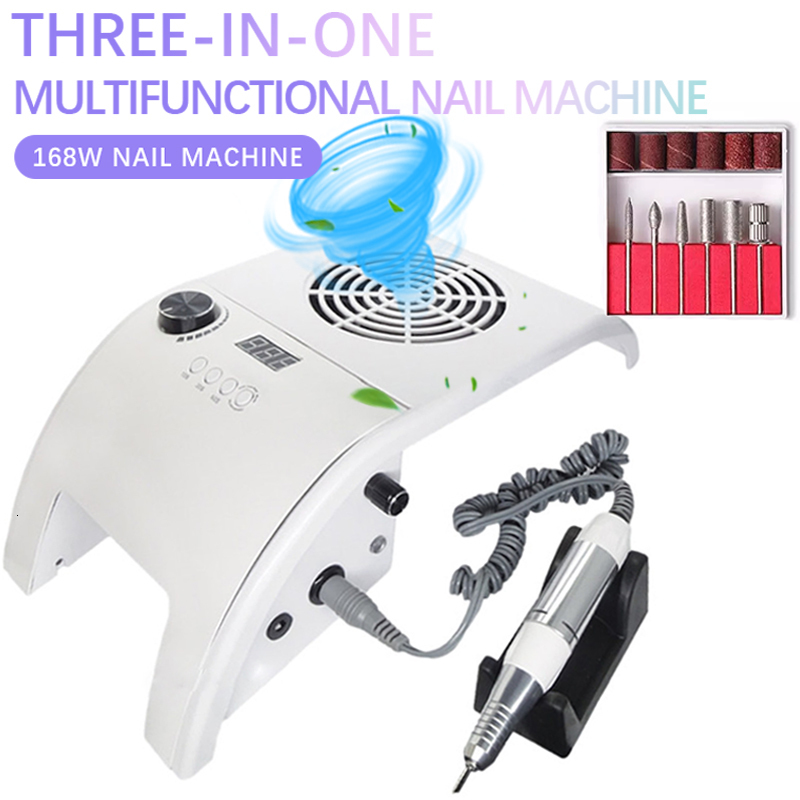 

Nail Art Equipment 168W Professional Manicure Machine Powerful Vacuum Cleaner 80W UV LED Lamp Quickly Dry All Polish Drill Bits Set 230323