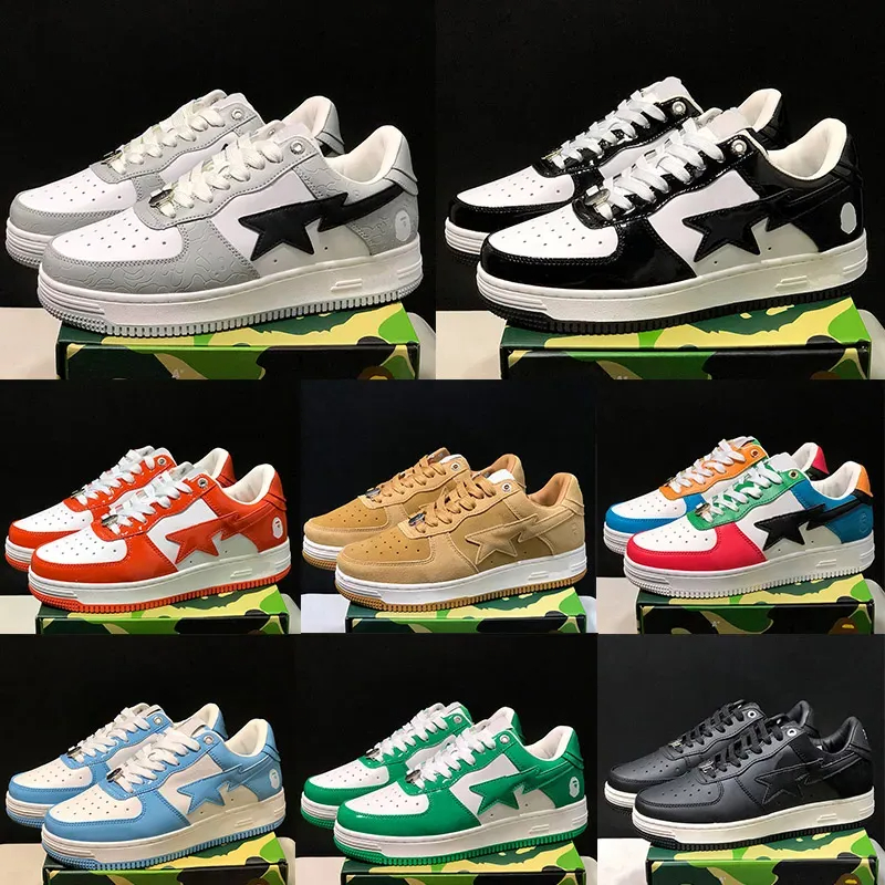 

with box Bapesta Bapestas Baped Sta Casual Shoes Sk8 Low Men Women Black White Pastel Green Blue Suede Mens Womens Trainers Outdoor Sports Sneakers Walking Jogging, 23