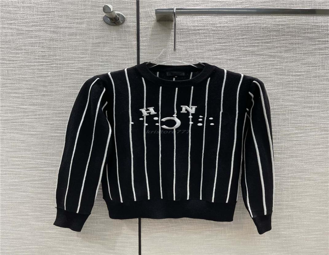 

2022 Women039s Wool Crew Neck Knits Sweater Designer Tops With Letters Embroidery Milan Runway Striped Designer Crop Top Shirt 6428549, Black