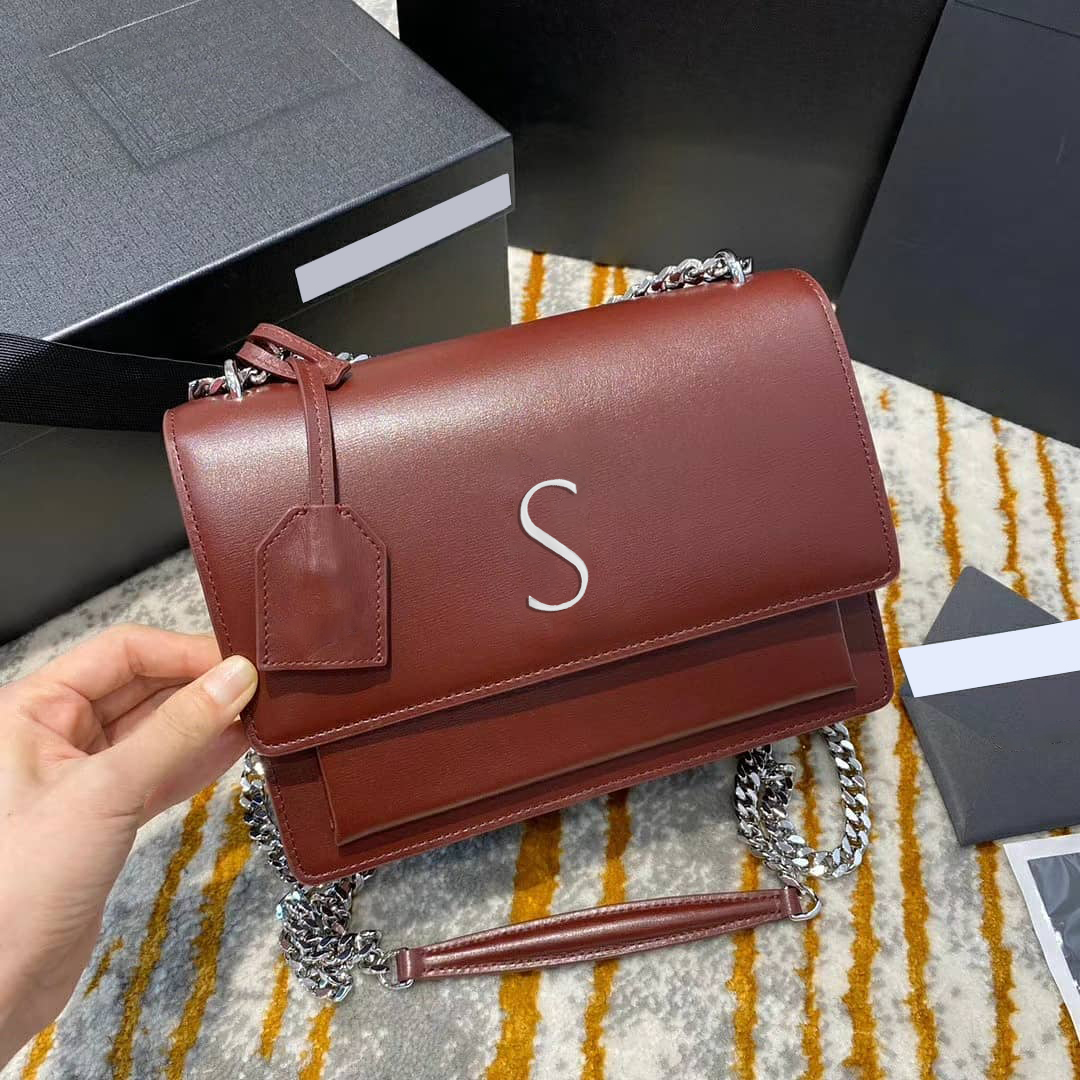 

Messenger SUNSET WOC Luxurys Designers bags Genuine leather Shoulder Totes Clutch Cross Body handbags fashion womens mens man envelope Classic flap hand bag, Black silver