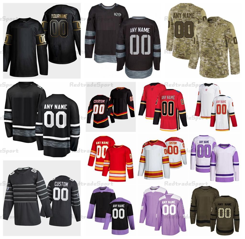 

CUSTOM Customize 2021 Reverse Retro Hockey Jerseys Blake Coleman Elias Lindholm Jacob Markstrom Milan Lucic Tyler Toffoli Tanev Backlund Jar, Purple