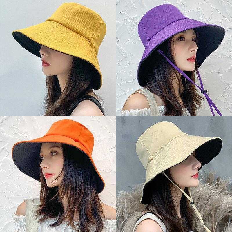 

HBP Foldable Wide Brim Hats Double-sided Bucket Hat Summer Sun Hat for Women Girls Visor Fisherman Cap Anti-UV Wide Brim Sunscreen Hats Caps P230327, Red