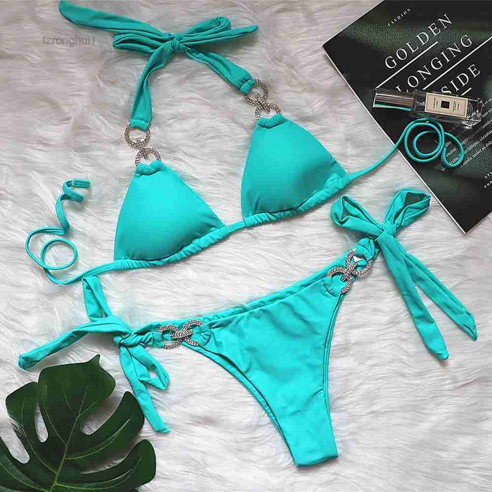 

Women' Swimwear 2021 New Sexy Crystal Solid Strap Bikini Beach Resort Women 4 Nqi1