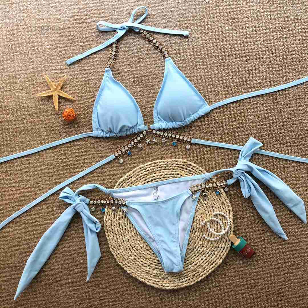 

Women' Swimwear 2022 Lake Blue Pendant Strap Triangle Sexy Split Bikini Swimsuit 2 GU3Q